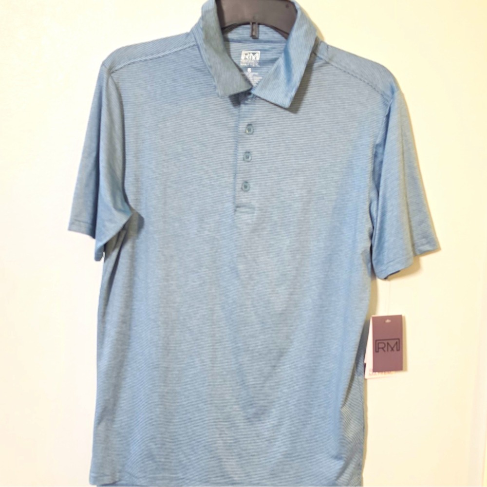 Refined Matter Men's Short Sleeve Stretch Polo Shirt, Blue Striped, Size S #71